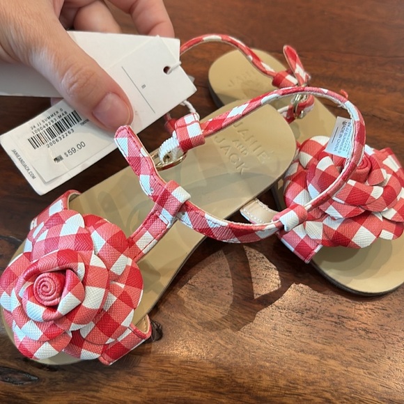 Janie & Jack Gingham Flower Sandal in Red & White. NWT! - Picture 4 of 5